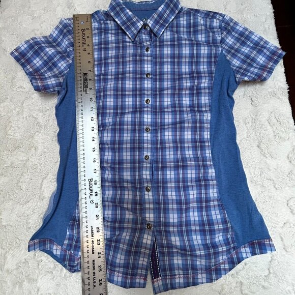 Kuhl Women's Medium Suono Button Front Shirt Plaid Short Sleeve Top Blue Casual - Picture 7 of 9